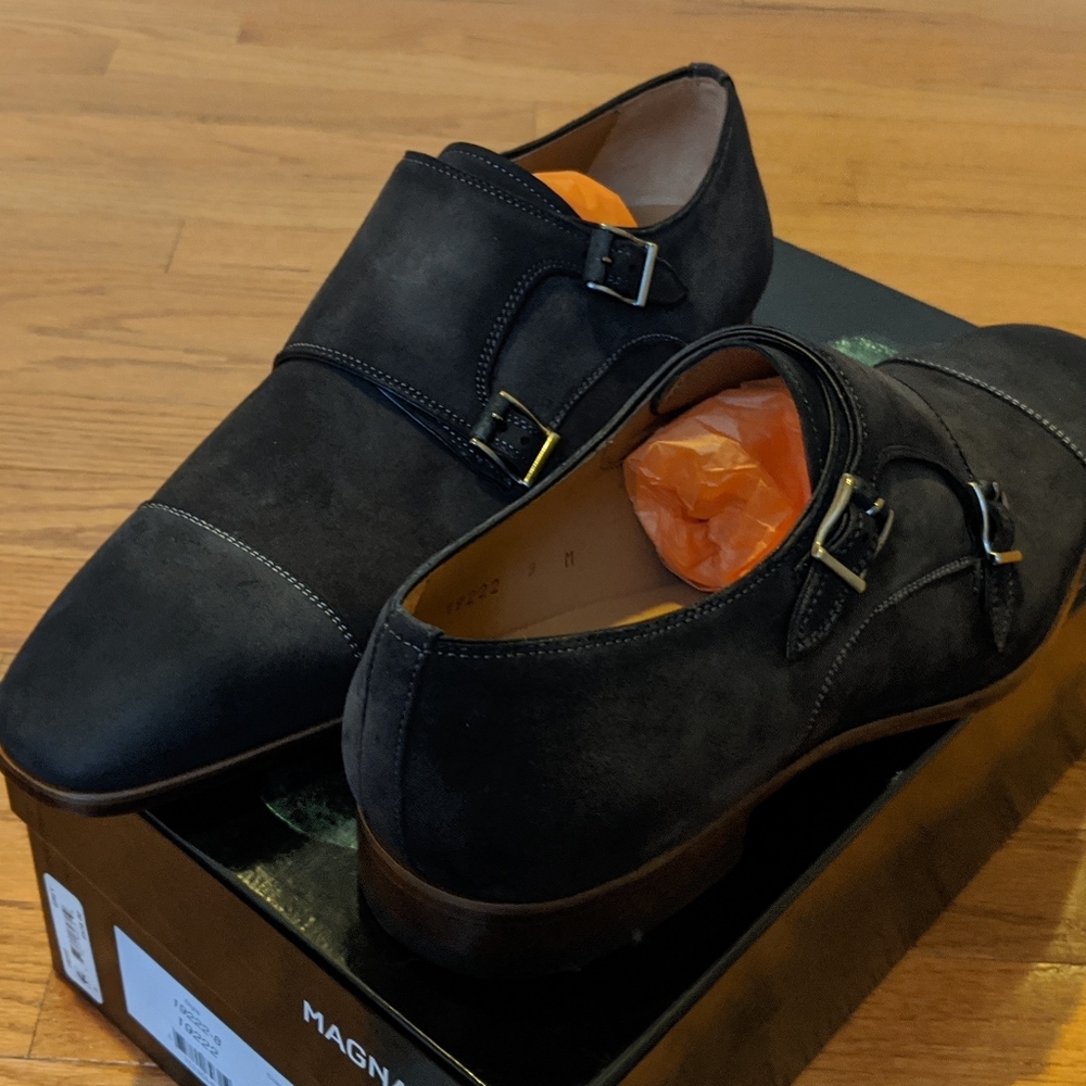 Magnanni Black Suede Double Monk Strap Loafers